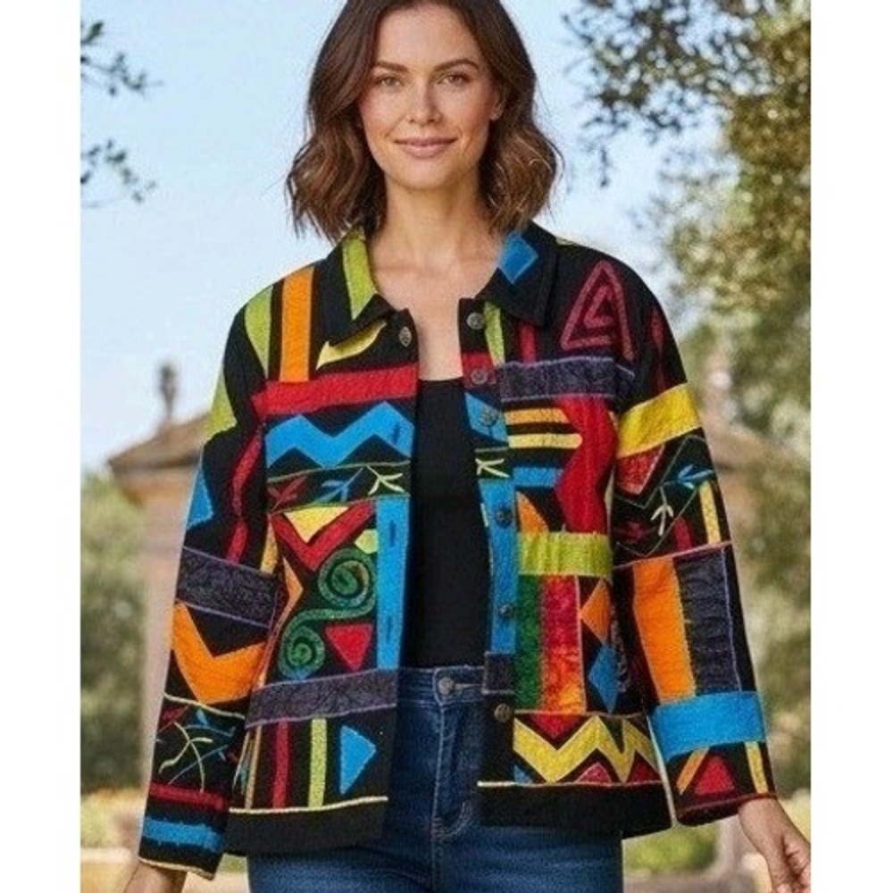 Daniel K New York Blazer Jacket Womens Small Patchwork Geometric Embroidered Vtg